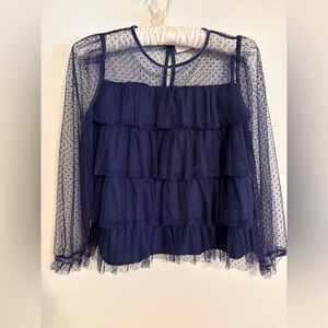 J. Crew Navy Sheer Polka Dot Blouse